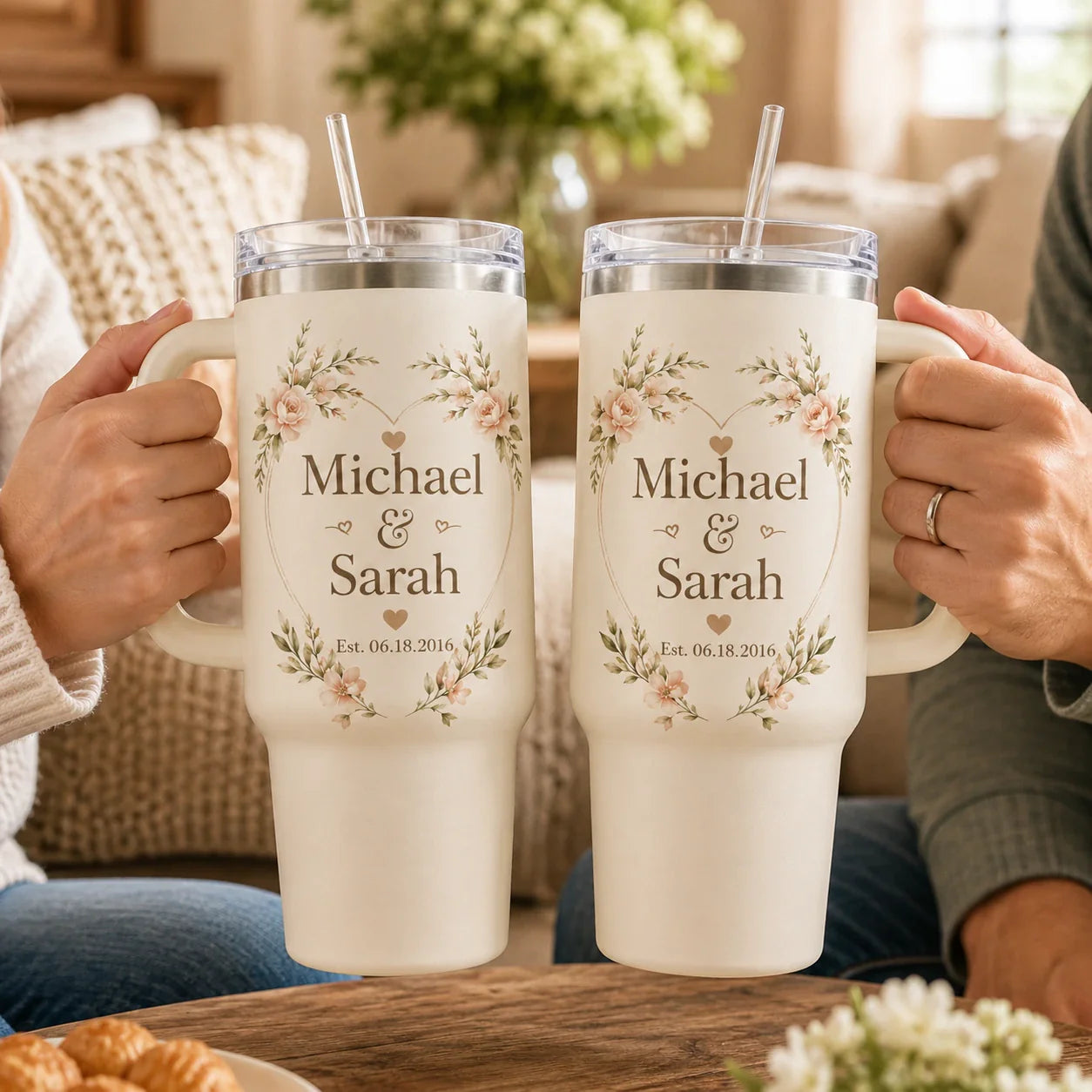 Personalized Couple Anniversary Tumbler Set With Names and Date