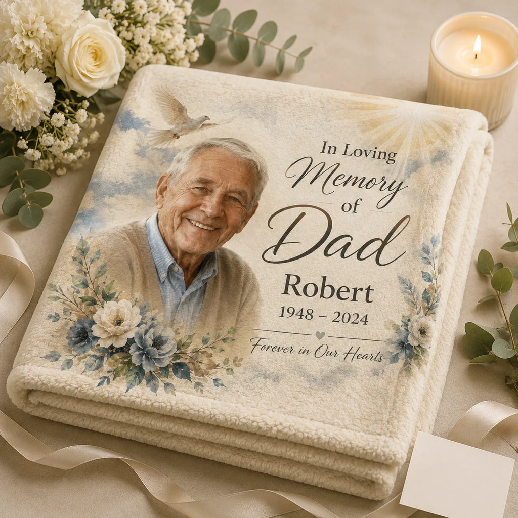 Remembrance blanket gift for Dad with name and memorial date