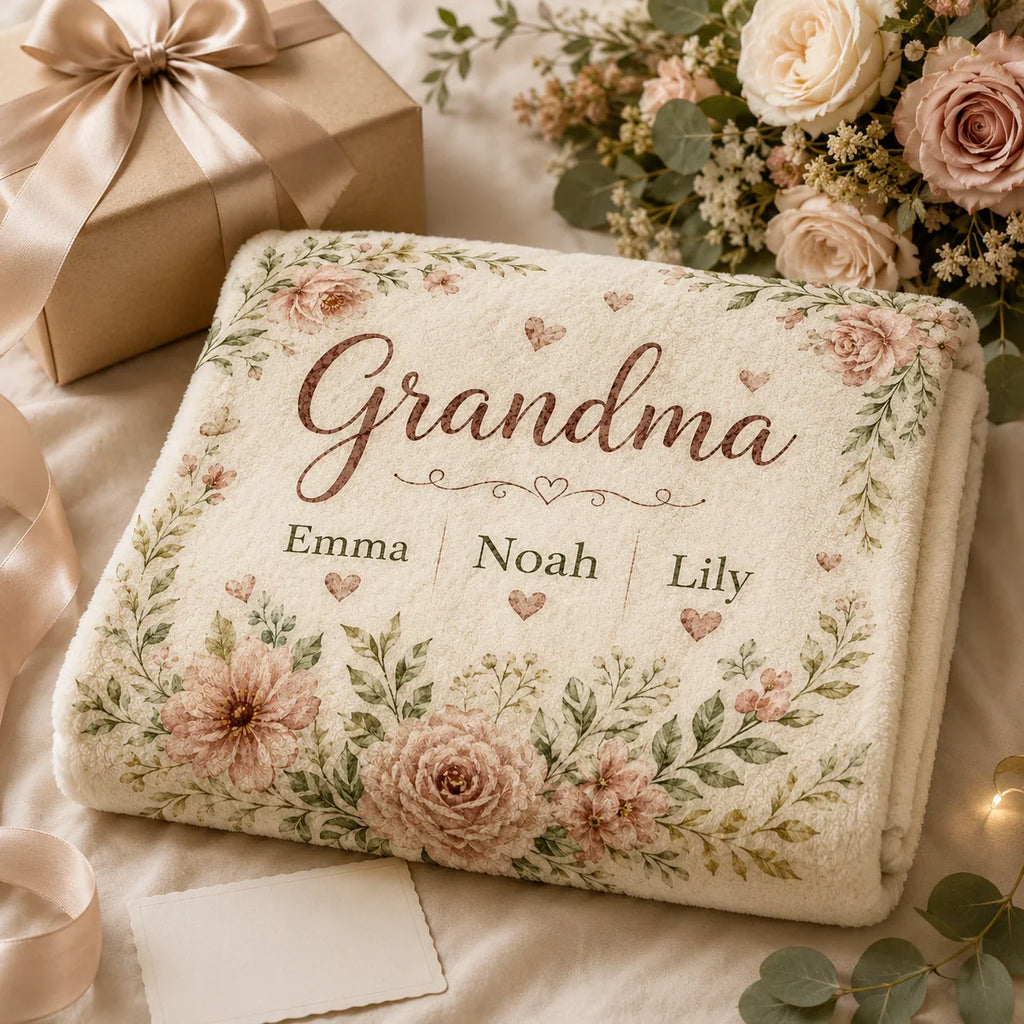 Personalized family blanket gift for Nana or Grandma with names