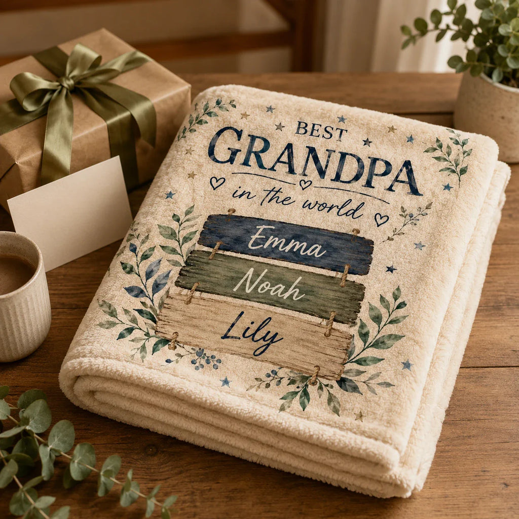 Personalized family blanket gift for Papa or Grandpa with names