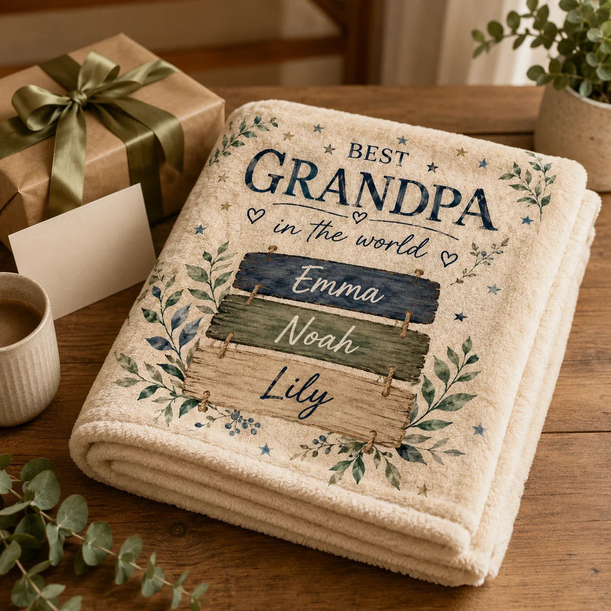 Personalized family blanket gift for Papa or Grandpa with names