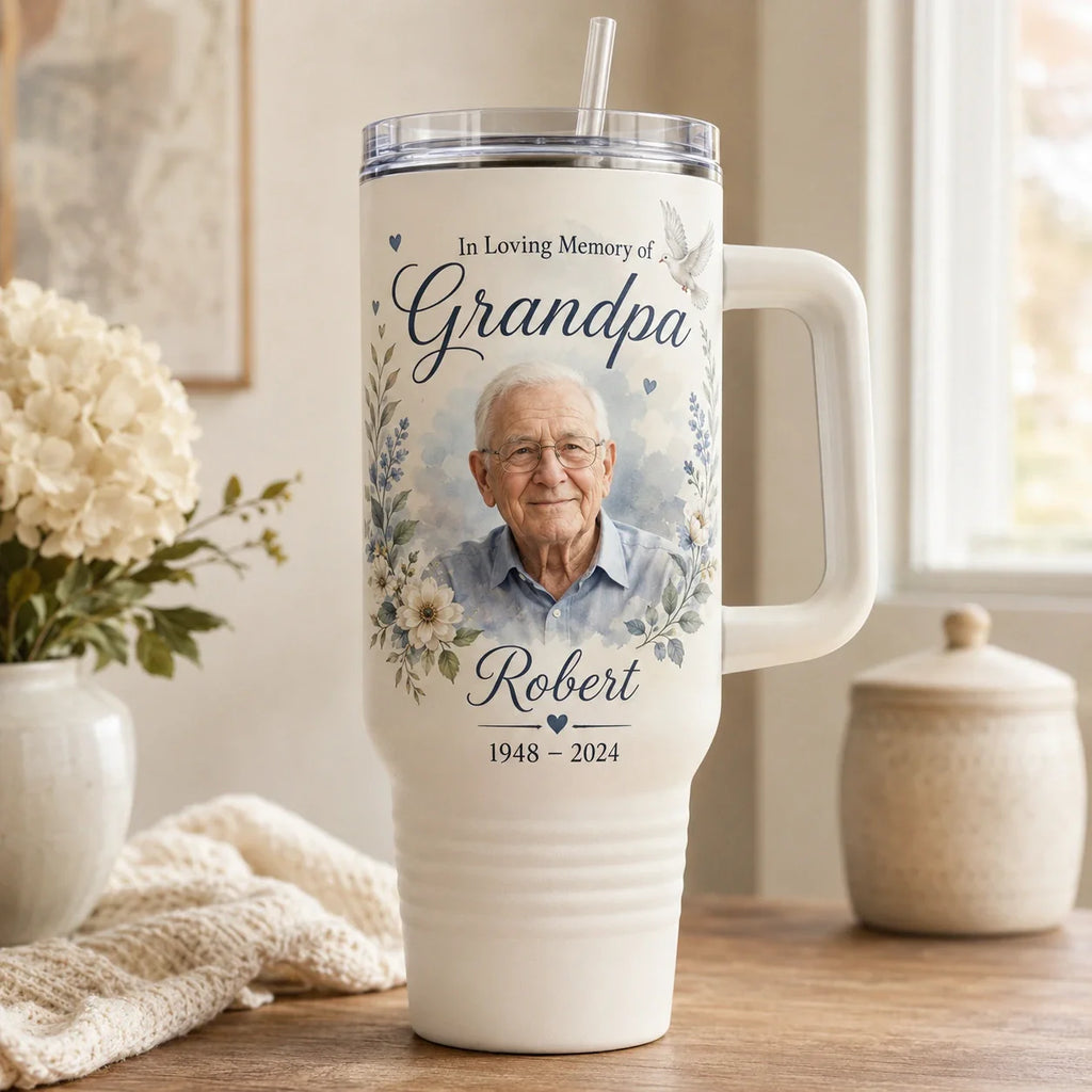 Custom memorial tumbler honoring Grandpa with a personal photo