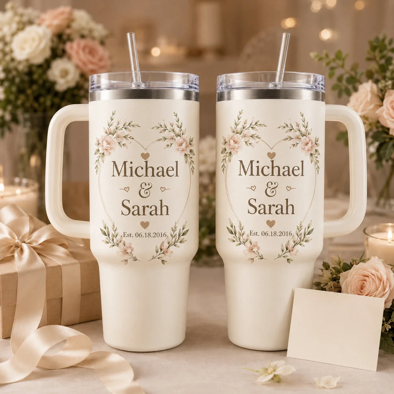 Personalized Couple Anniversary Tumbler Set With Names and Date