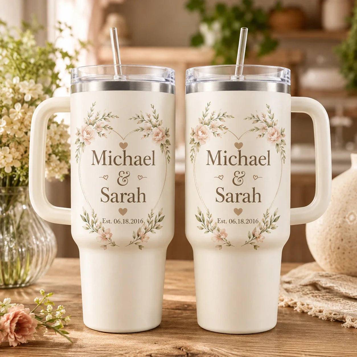 Personalized Couple Anniversary Tumbler Set With Names and Date