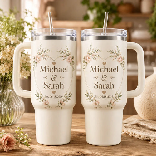 Personalized Couple Anniversary Tumbler Set With Names and Date