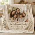 Custom family blanket featuring a photo and names