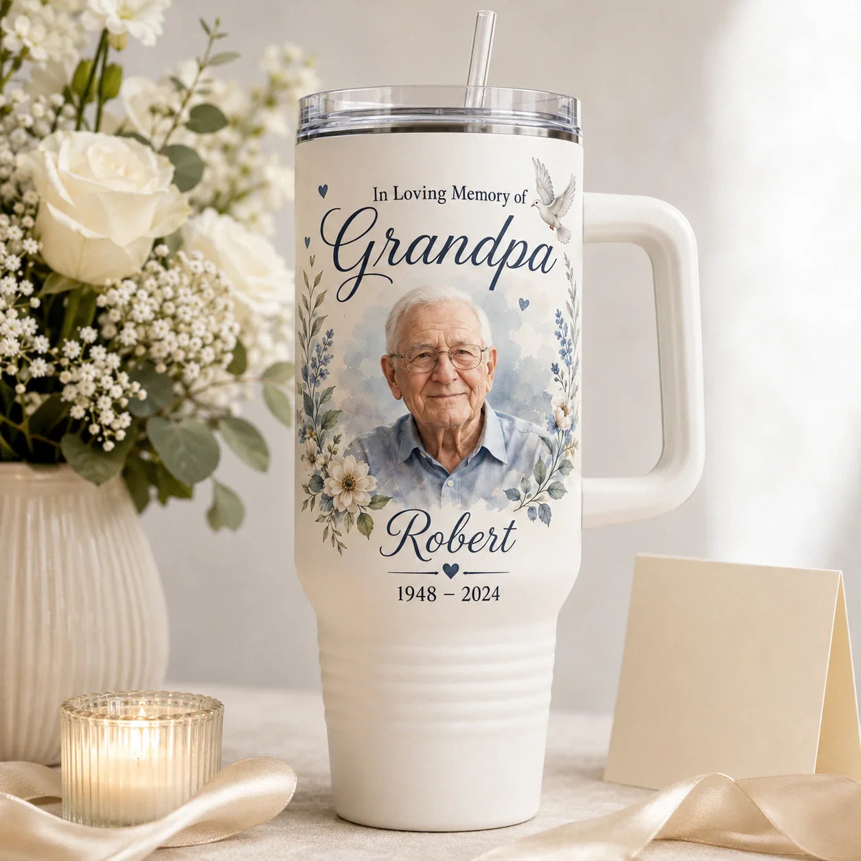 Remembrance tumbler gift for Grandpa with name and date