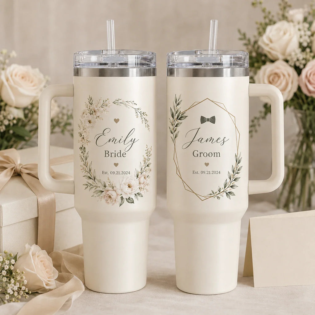Matching wedding tumbler gift personalized for newlyweds